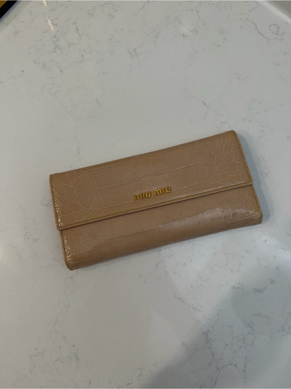 Miu Miu Croc-Embossed Leather Wallet in Dusty Pink / Rose Nude